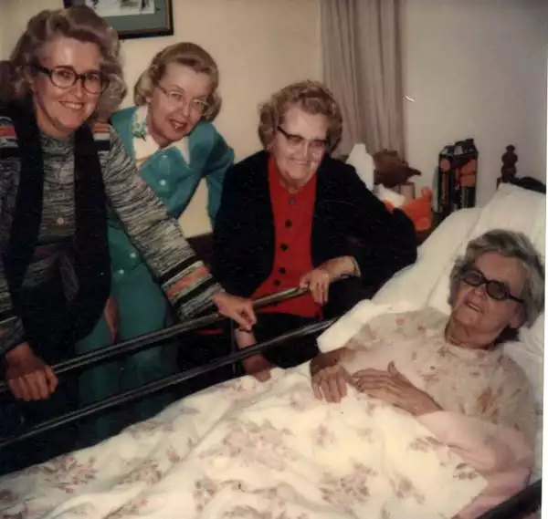 Hattie in bed, Joanne, Virginia, and Kinga