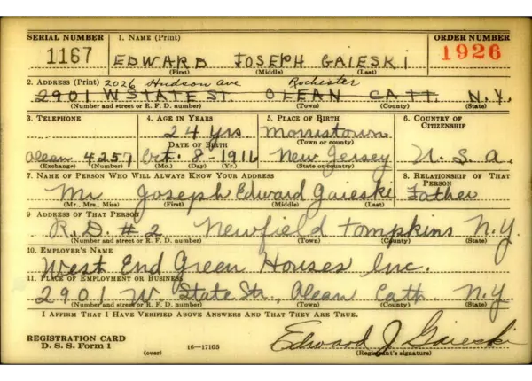 Edward Joseph Gaieski draftcard