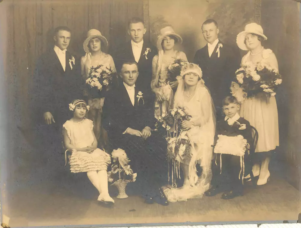 John Gozelski and Lillian Strauss Wedding Portrait with wedding party