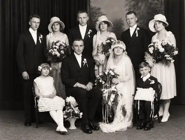John Gozelski and Lillian Strauss Wedding Portrait with wedding party