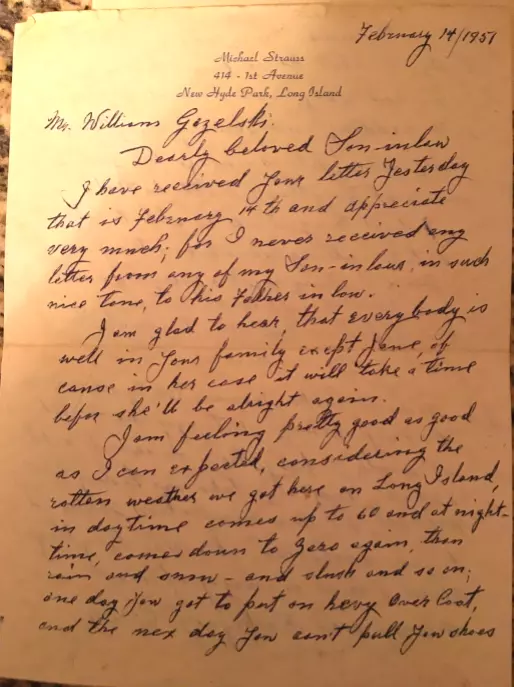 Michael Strauss letter to Bill Gozelski on February 14, 1951